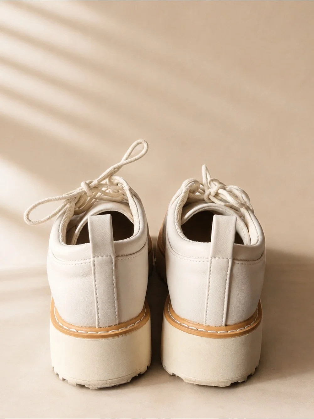 Cream Chunky Lace-Up Oxford Shoes